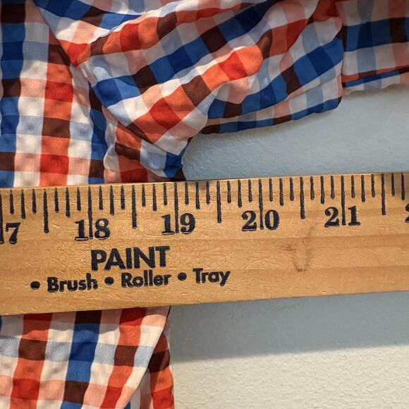 Plaid Gingham Shirt Dress Women Medium Red Blue Puff Sleeve Game Day Button Down - Picture 8 of 13